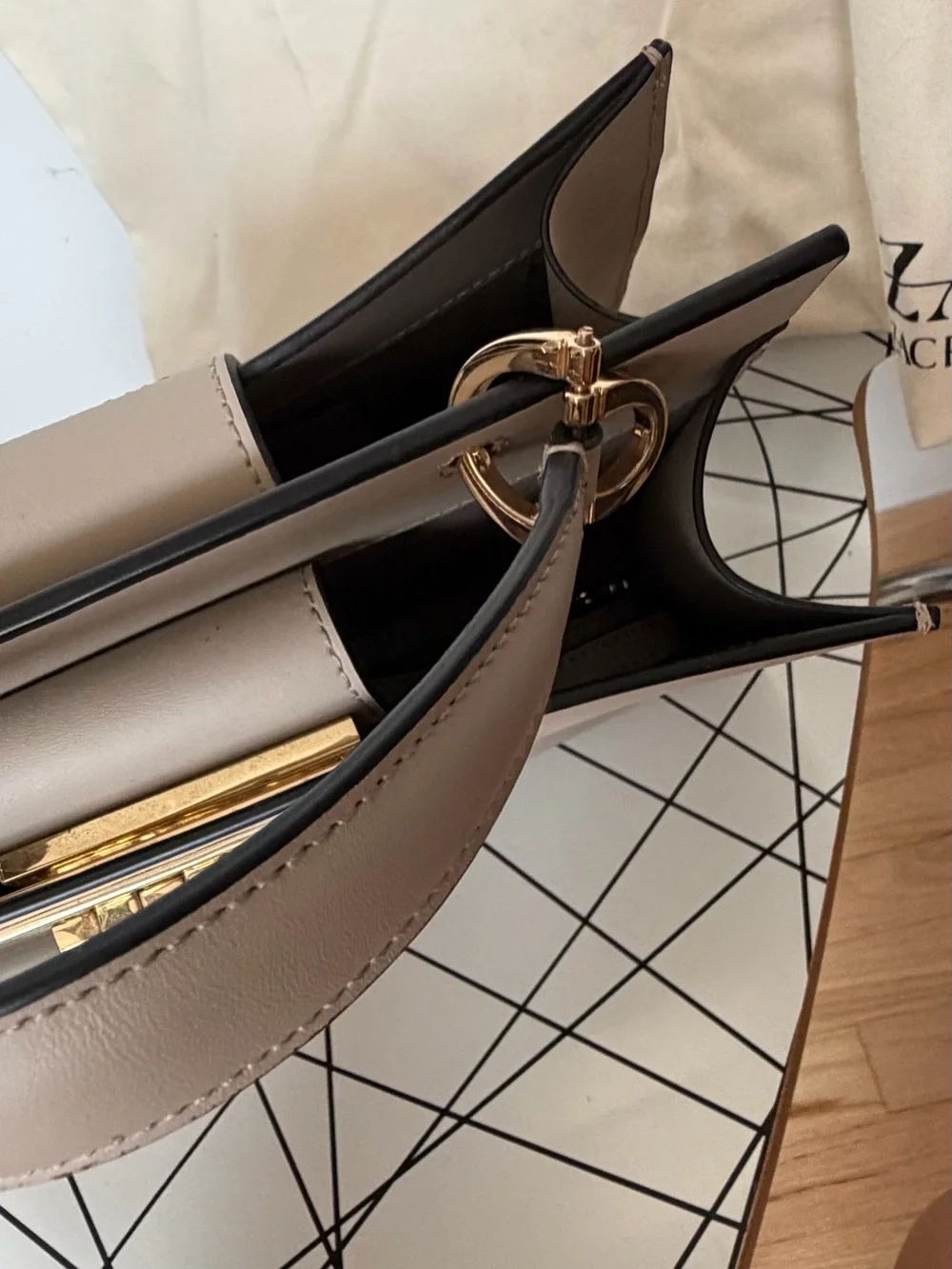 Zac Posen Structured Top Handle Bag in Taupe